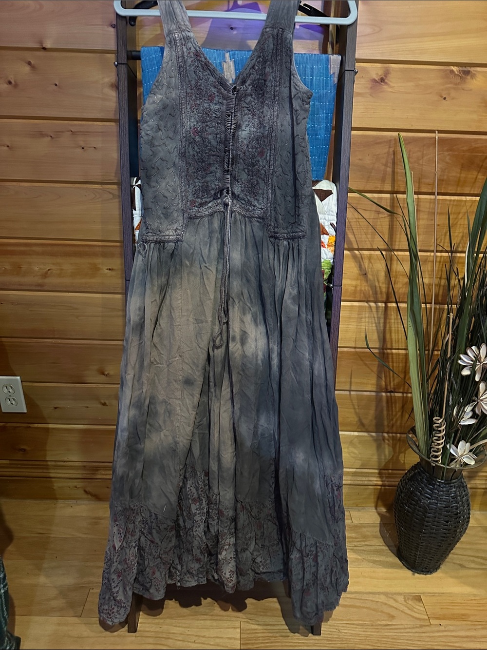 Coline embroidered fairy cottagecore renaissance boho Washed Gray corset dress